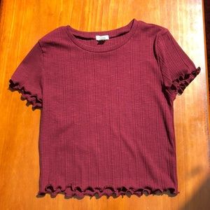 Garage Burgundy Cropped Ruffle Shirt